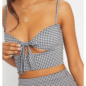 Black Gingham Jersey Tie Front Bralet